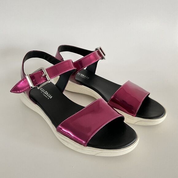 Aquatalia Sandals Women 8.5M Metallic Fuchsia Leather Ravish Ankle Strap - Picture 12 of 12